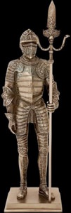 Dekorativ ridderstatue i klassisk bronze-stil med realistisk finish